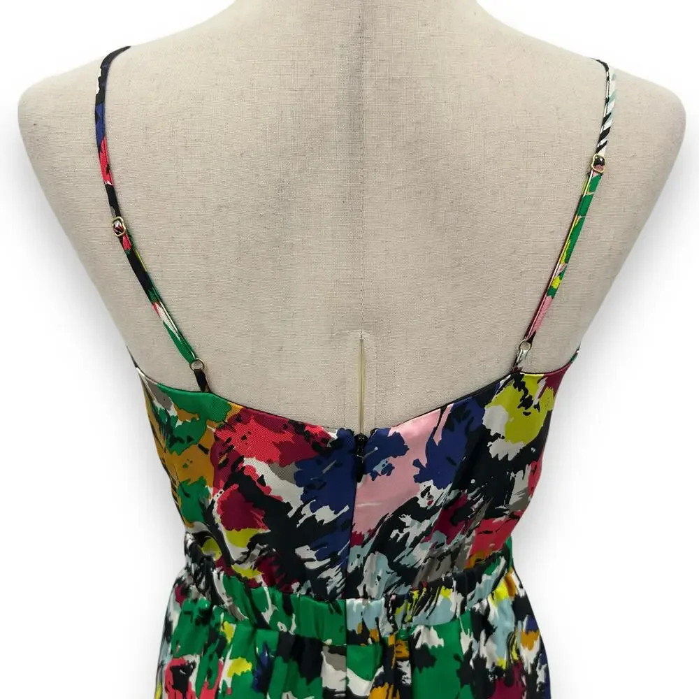 J. Crew Multicolor Floral Midi Dress - Green, Pink, Navy, Yellow